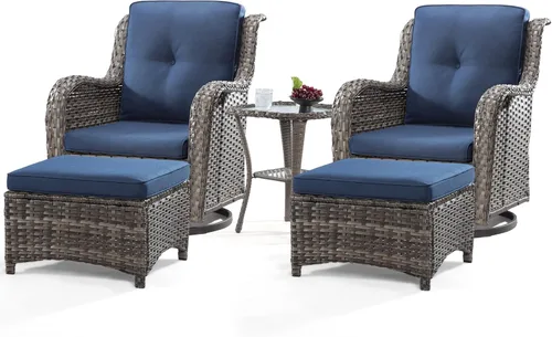 Vista 59 de Juego de 2 sillas de patio giratorias de 360 grados para exteriores y mesa auxiliar a juego – 3 sillas deslizantes de mimbre para patio con cojines