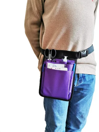 Vista 5 de Organizador para enfermeras de utilidad con cinturón Fanny Pack riñonera bolsa de cintura para herramientas de cuidado de tijeras médicas (púrpura)