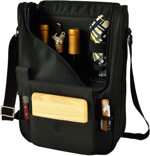 Vista 2 de Picnic at Ascot - Bolsa refrigeradora para vino y queso, color azul marino y blanco, Paris