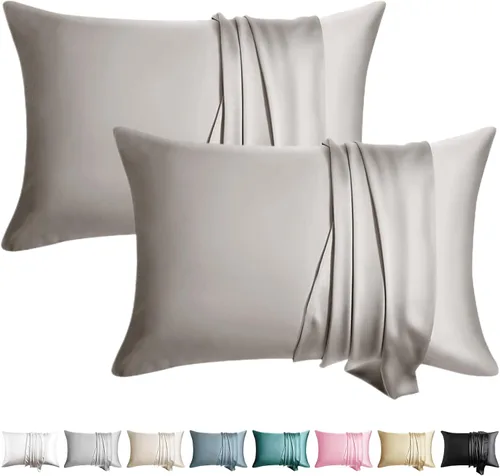 Vista 23 de Juego de 2 fundas de almohada de seda 100% de tamaño estándar, fundas de almohada de seda de morera para cabello y piel, juego de 2, seda de la más