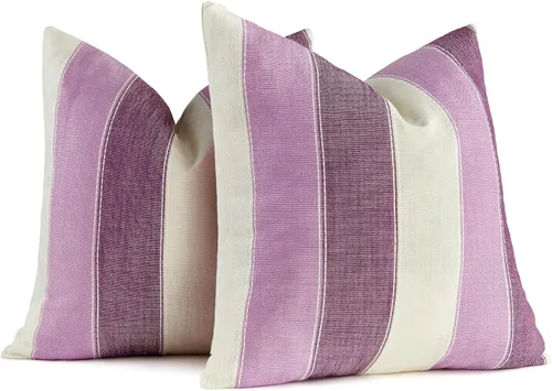 Vista 20 de AmHoo - Juego de 2 fundas de almohada decorativas para casa de campo, a rayas y a cuadros, juego de fundas de almohada de algodón y lino para sofá