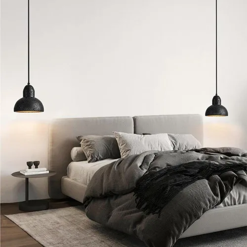 Vista 3 de Lámpara colgante de isla de cocina de 5.9 pulgadas, moderna lámpara colgante de travertino negro, cable ajustable E27/E26 para comedor, dormitorio