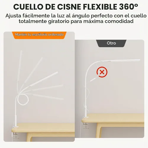 Vista 7 de Lámpara de escritorio con abrazadera para oficina en casa, 3 colores Negro (Black Pro)