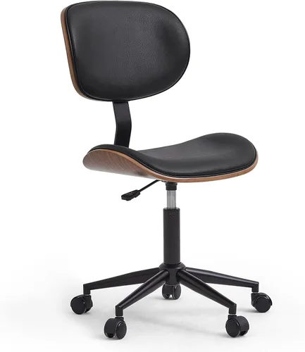 Vista 7 de Bestier Silla de oficina pequeña con soporte de respaldo de madera curvada, silla de escritorio sin brazos con giro de 360°, silla de computadora
