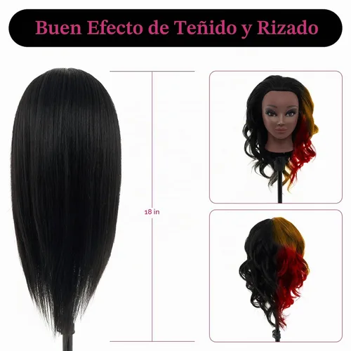 Vista 5 de Cabeza de maniquí de 18 pulgadas de cabello humano con soporte - Cabeza de maniquí 100% cabello real para práctica de maquillaje, cabeza de muñeca