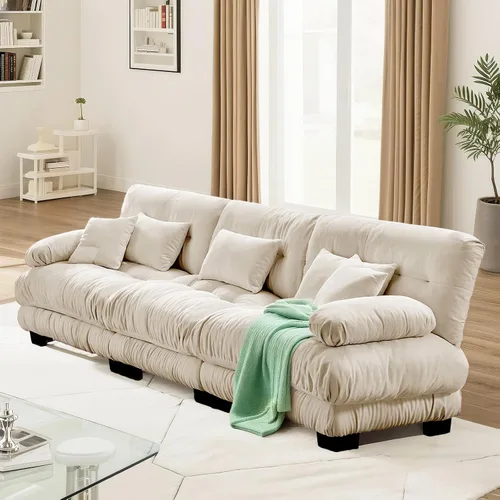 Vista 11 de SoarFlash Moderno sofá reclinable de terciopelo para sala de estar, sofá biplaza para apartamento, sofá de almacenamiento con marco de madera Azul