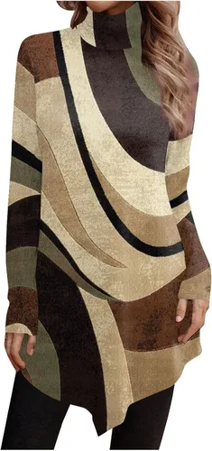 Vista 4 de RMXEi Camisetas de cuello alto de ajuste holgado para mujer, dobladillo irregular, a la moda, para otoño, blusas casuales