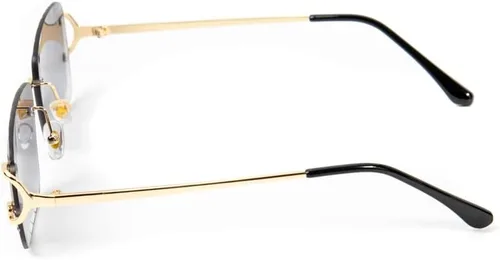 Vista 4 de Lentes de sol unisex de lujo con corte cuadrado sin montura retro de los años 90, hip hop, lente de tinte degradado morado, marco de alambre dorado