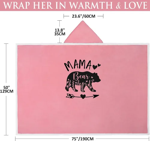 Vista 2 de Regalos para el día de la madre de hija, hijo o niño, acogedora manta con capucha de forro polar Sherpa rosa, regalo de cumpleaños único para mamás