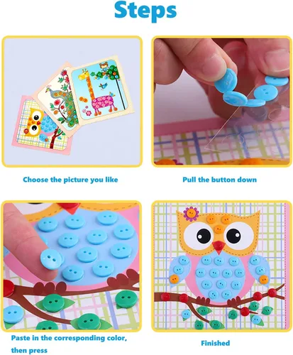 Vista 5 de WYNAKESHU 12 calcomanías de botón para dibujar mosaicos, kits de arte para niños, botón adhesivo, juguetes de clase de arte preescolar, regalo