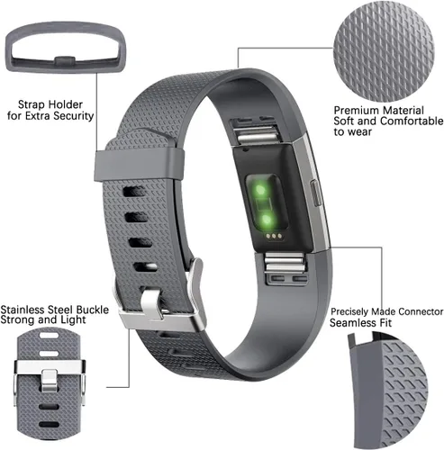 Vista 4 de Correas Maledan de repuesto compatibles con Fitbit Charge 2, paquete de 3, gris pequeño/azul/negro