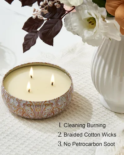 Vista 62 de M&SENSE Velas aromáticas de bayas cítricas, vela grande de lata de soja de 3 mechas, más de 40 horas de tiempo de combustión, cera vegana 100%