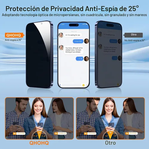 Vista 2 de [Instalación automática en 1 segundo] QHOHQ 3 protectores de pantalla de privacidad para iPhone 17 Pro [6.3 pulgadas] + 1 juego de protector