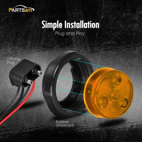 Vista 4 de Partsam 4 luces LED redondas de 2 pulgadas con marcador lateral lateral reflejo, [aprobado por DOT] 2 pulgadas, 4 luces LED de remolque con ojales