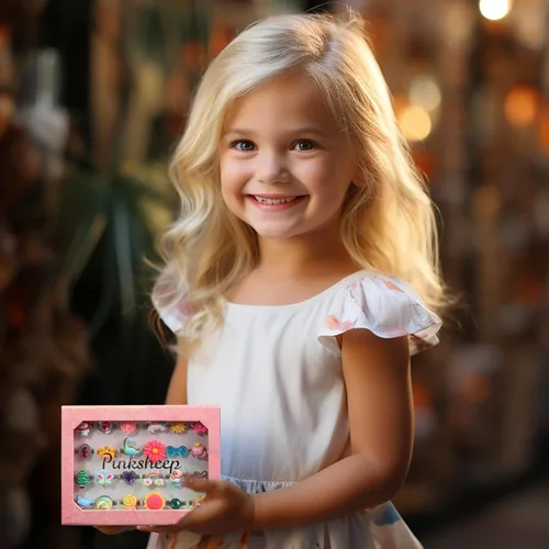 Vista 7 de PinkSheep Little Girl Jewel Rings in Box, Adjustable, No Duplication, Girl Pretend Play and Dress Up Rings (24 Lovely Ring)