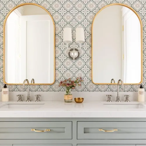 Vista 13 de Alwayspon 12 calcomanías de azulejos de pared retro florales mate para transferir, despegar y pegar, calcomanías de vinilo autoadhesivas