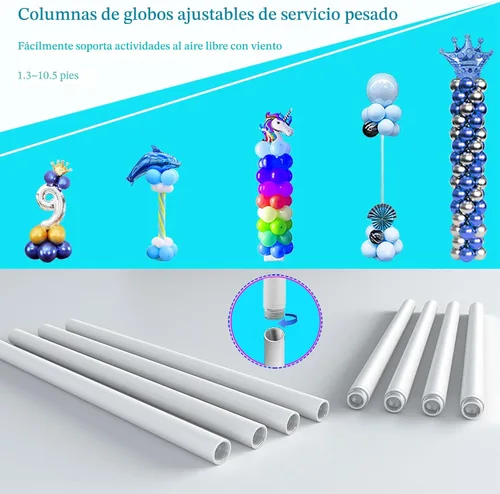 Vista 6 de Decojoy Soporte para arco de globos, marco de fondo redondo grande de 7.5 pies, arco de medio círculo ajustable, juego de 2 columnas de globo