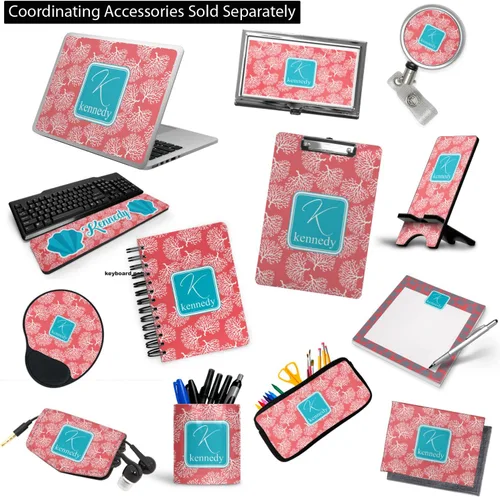Vista 4 de Carpeta personalizada de 3 anillas coral y verde azulado - 2 pulgadas