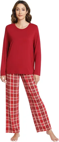 Vista 29 de NACHILA Women's Pajamas Set-Viscose Made from Bamboo, Long Sleeve Sleepwear Top with Pants Comfy Pajama Soft 2 Piece Pjs B-aqua Green