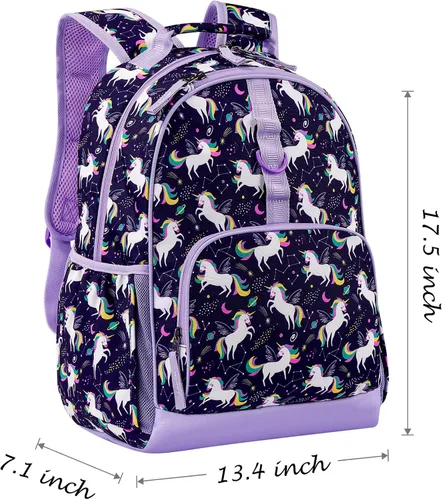 Vista 2 de Choco Mocha Mochila de escuela primaria de 17 pulgadas para niños, Unicornio espacial, morado
