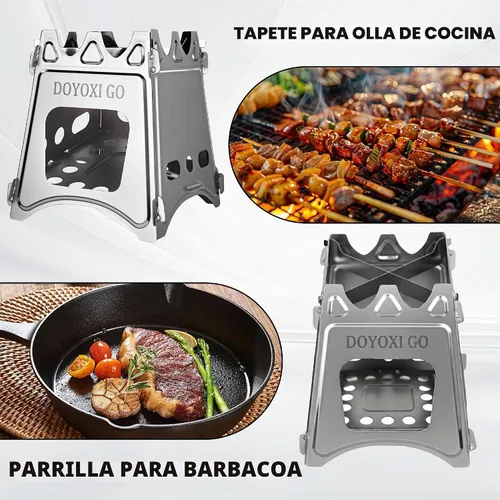 Vista 3 de Estufa de leña portátil para camping, de acero inoxidable, ligera, de arranque rápido, con bolsa de transporte para cocinar al aire libre