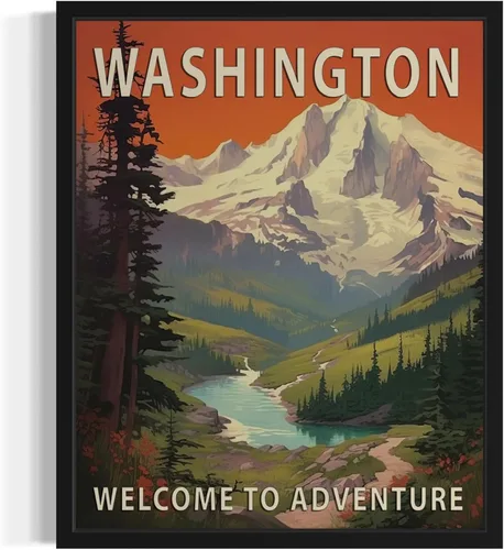 Vista 46 de Póster artístico de paisaje del estado de Alabama, decoración artística de paisaje retro de estados, pintura de montaña y paisaje de aventura
