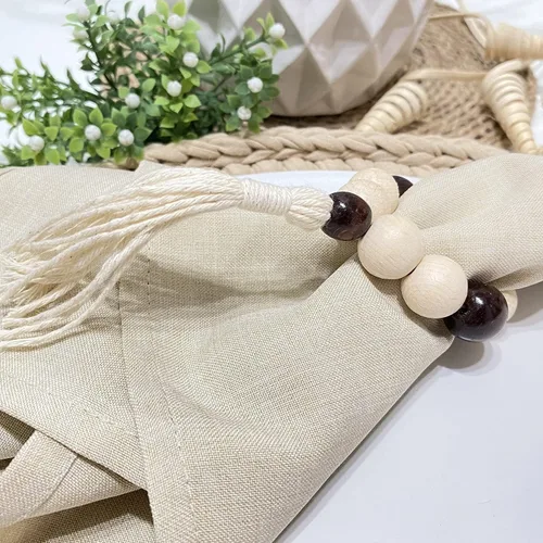 Vista 6 de Juego de 6 servilleteros con cuentas de madera Servilleteros de madera rústica para decoración de mesa Servilletero de LEBEJUA hecho a mano
