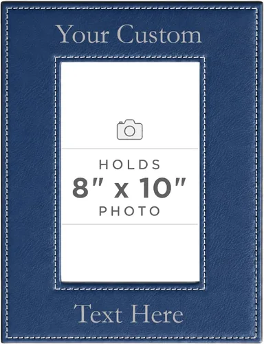 Vista 37 de Marco de fotos de piel sintética de cuero sintético grabado para añadir tu texto personalizado para colgar o en la mesa, marco de fotos familiares
