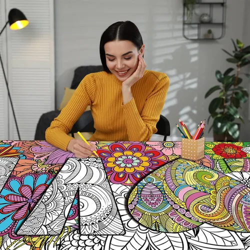 Vista 5 de Pósteres gigantes para colorear de mandala de 50 x 25 pulgadas, póster gigante para colorear con mandala para niños, adolescentes y adultos, mantel
