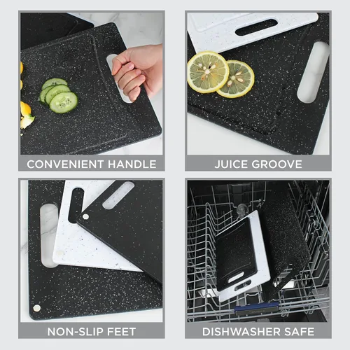 Vista 4 de COOK WITH COLOR Kitchen Essentials - Juego de tazones para mezclar con tapas y 3 tablas de cortar gruesas en blanco y negro