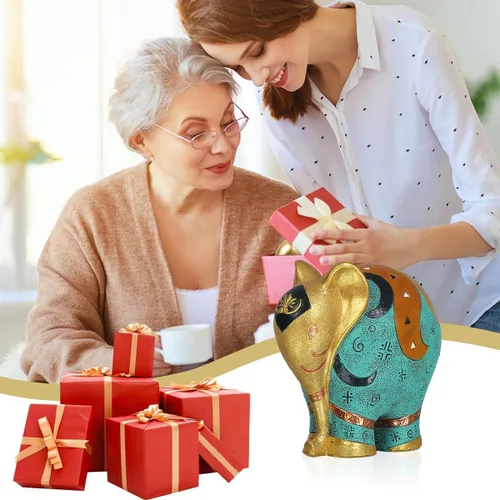 Vista 6 de Estatua de elefante hecha a mano de resina – Escultura de decoración del hogar de 5.5 pulgadas de alto para estantería, oficina, escritorio, regalo