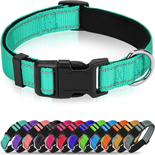Vista 8 de Collar reflectante para perro, collar de neopreno suave de nailon acolchado para mascotas con hebilla de liberación rápida, diseño sin