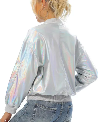 Vista 4 de BIRW Chaqueta bomber para mujer, abrigos casuales para otoño, con cremallera completa, ligera, con bolsillos, a la moda