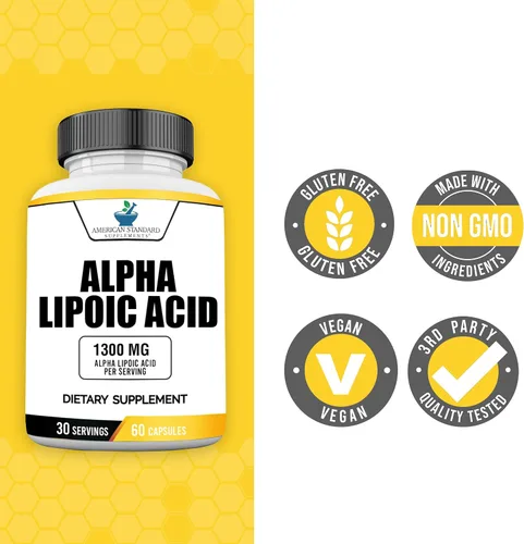 Vista 5 de American Standard Supplements Ácido alfa lipoico 1300 mg por porción, vegano, sin gluten, sin OMG, 60 cápsulas, 30 porciones