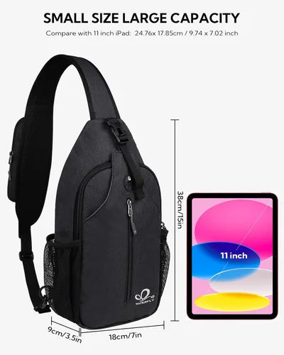 Vista 94 de Waterfly - Mochila cruzada tipo bandolera para viajes y caminatas, bolsa de pecho, Gris, talla única