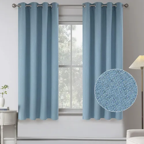 Vista 17 de KEQIAOSUOCAI Cortinas de lino 100% opacas de 100 pulgadas de largo, 2 paneles para dormitorio, estilo casa de campo moderna, completamente negro