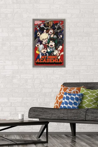 Vista 2 de My Hero Academia - Póster de pared Key Art 2, 22.4 pulgadas de largo x 14.7 pulgadas, versión enmarcada en madera de granero