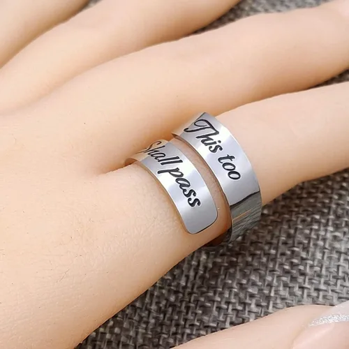 Vista 19 de HOFOYA Anillos inspiradores ajustables de acero inoxidable, anillos de grabado, joyería motivacional, graduación, San Valentín, regalos