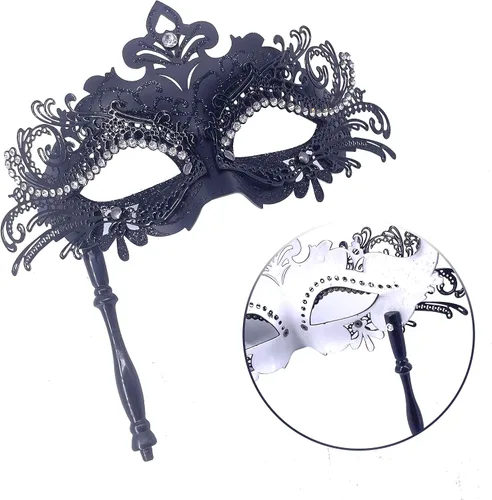 Vista 4 de Máscara de máscaras para parejas con palo para mujeres y hombres, máscara de Mardi Gras, máscaras de disfraz para fiesta veneciana y festival