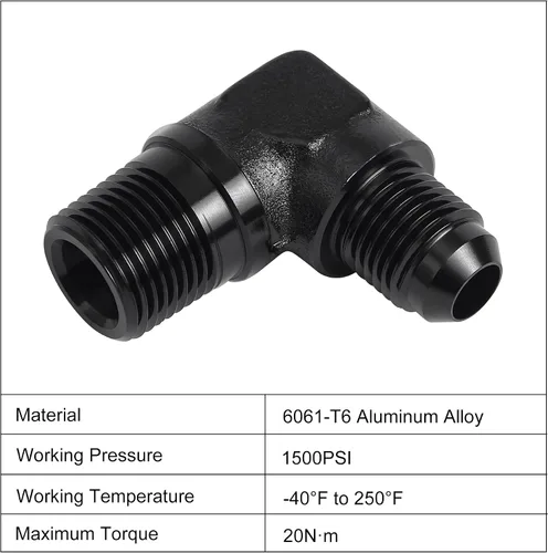 Vista 3 de EVIL ENERGY Adaptador de ajuste de 6AN a 3/8" NPT macho de 90 grados, aluminio