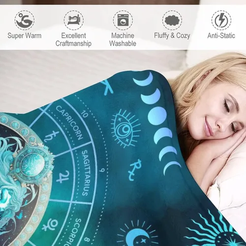 Vista 3 de Manta Acuario para Regalos, 40" x 30" Manta Rectangular de Franela del Zodiaco Acogedora, Regalo para Niños Niñas Adolescentes Mujeres Hombres