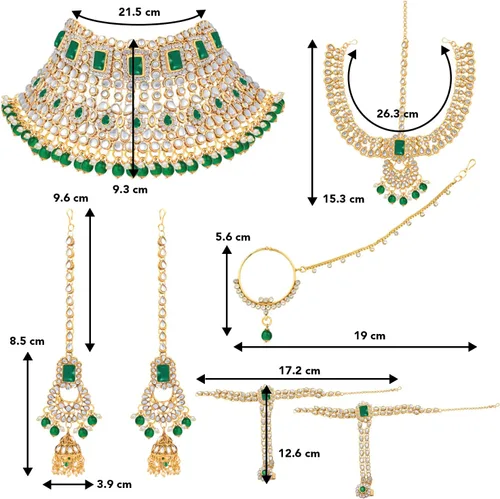 Vista 6 de Indian Traditional Bridal Choker Necklace Matha Patti Nose Ring Haath Phool Earrings Bollywood Jewelry