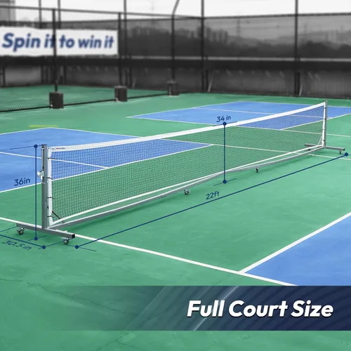 Vista 5 de A11N Sports Red de pickleball profesional con ruedas y cabrestante de mano, tamaño reglamentario de torneo, diseño anti-hundimiento, perfecta