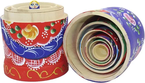 Vista 7 de Winterworm Juego de 7 piezas de hermosas muñecas de madera roja con bufanda azul tradicional rusa anidación muñecas Matryoshka juguetes regalo hogar