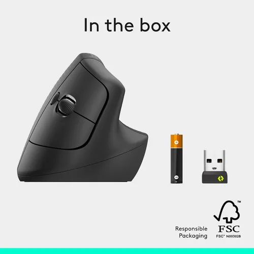 Vista 8 de Logitech Lift - Mouse ergonómico vertical, inalámbrico, Bluetooth o receptor USB, clics silenciosos, 4 botones, mouse inalámbrico para mano derecha
