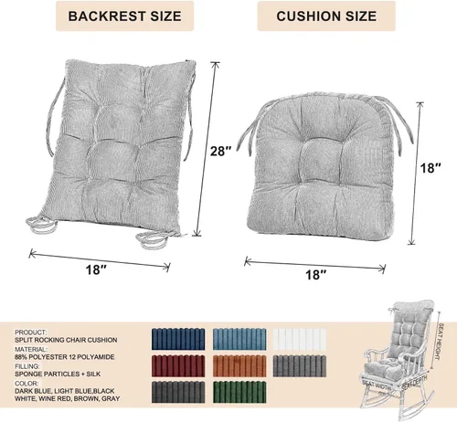 Vista 7 de Lokex Cojín para silla mecedora, acolchado para interiores, 28 x 18/18 x 18