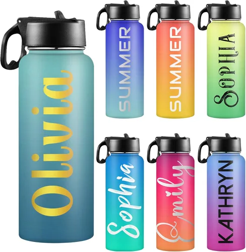 Vista 11 de Botella de agua personalizada con foto, botella de agua deportiva de acero inoxidable con imagen personalizada para niños, hombres y mujeres