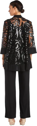 Vista 4 de Conjunto de tres piezas con chaqueta de columpio de lentejuelas y collar desmontable - Petite