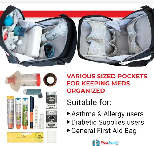 Vista 2 de PracMedic Bags Bolsa de medicina de viaje, bolsas de primeros auxilios vacías o Epipen estuche de transporte para bolígrafos de insulina, botellas