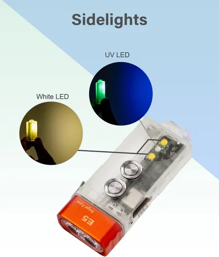 Vista 2 de Linterna con llavero RovyVon Angel Eyes E5 GITD, linterna EDC con 700 lúmenes de luz principal y luces auxiliares prácticas, alimentada por batería